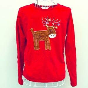 Girls Hanna Andersson Red Reindeer Shirt, Size 14